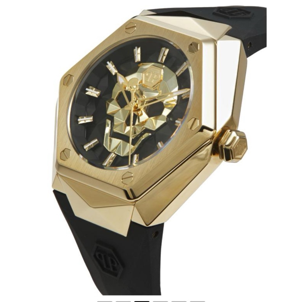 Philipp Plein Gold and Black Skull Dial Unisex Watch